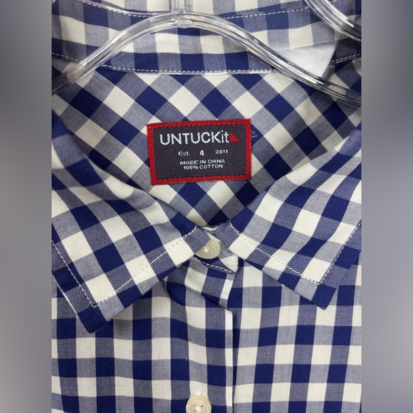 NEW UNTUCKit Belleza Blue Gingham Button Down Cottage Preppy Shirt Sz 4 $79 1032 - Picture 4 of 9